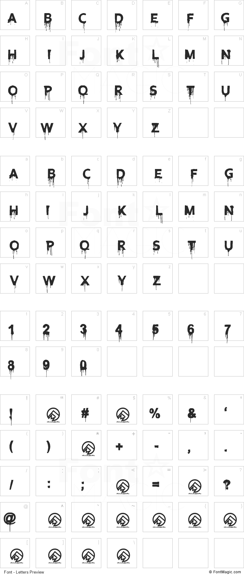 Blood Lust Font - All Latters Preview Chart